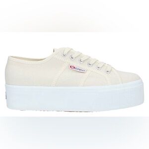 Superga Ivory Canvas Platform Sneakers W/ White Rubber Sole Size 7.5